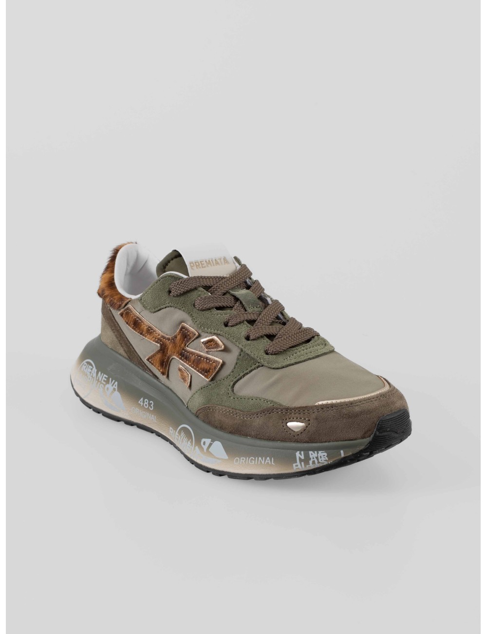 Premiata Lauryn 7790 mujer sneaker verde caqui con logo piel potro animal print - MARFRANC Premiata Lauryn 7790 mujer sneaker verde caqui con logo piel potro animal print - MARFRANC