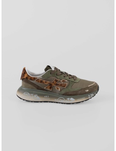 Premiata Lauryn 7790 mujer sneaker verde caqui con logo piel potro animal print - MARFRANC