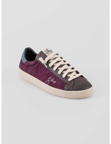 Stacy F25 Rose Wine sneaker hombre ante burdeos talón azul - MARFRANC