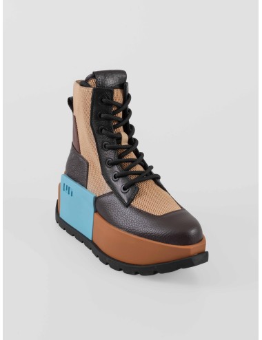 Bota United Nude Roko Trooper mujer Coffee Mix plataforma 6 cm piel + tejido elástico - MARFRANC