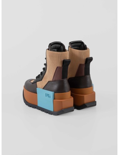 Bota United Nude Roko Trooper mujer Coffee Mix plataforma 6 cm piel + tejido elástico - MARFRANC