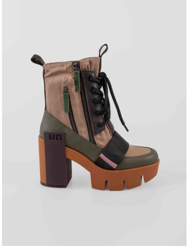 Bota United Nude Grip Combat Mid mujer Caramel Mix tacón geométrico chunky - MARFRANC