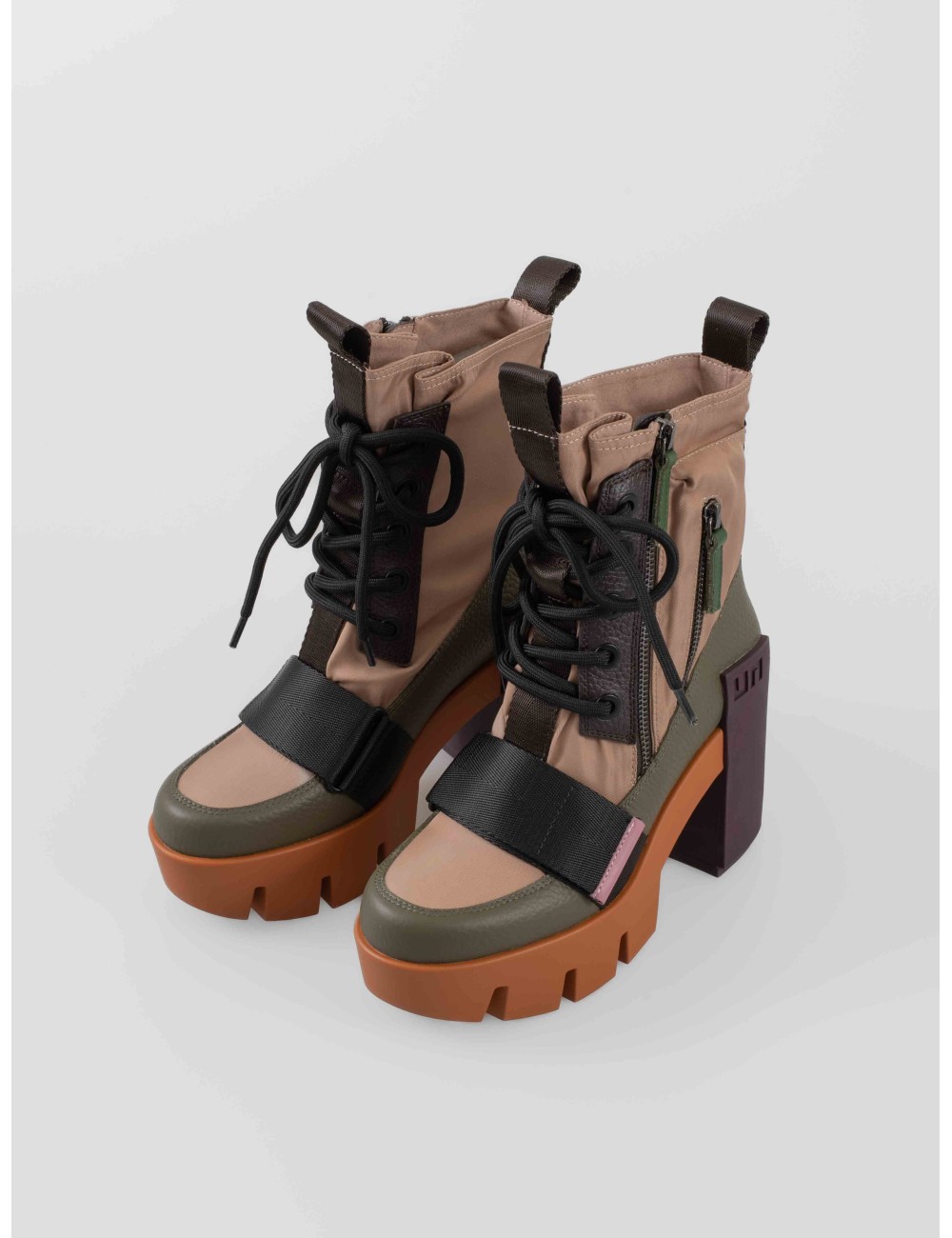 Bota United Nude Grip Combat Mid mujer Caramel Mix tacón geométrico chunky - MARFRANC Bota United Nude Grip Combat Mid mujer Caramel Mix tacón geométrico chunky - MARFRANC