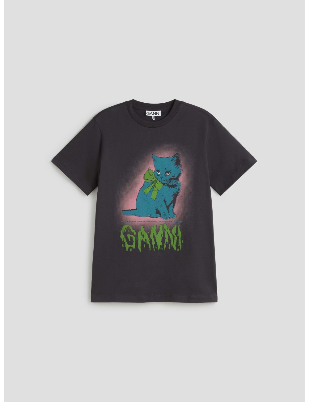 Camiseta de algodón orgánico GANNI Kitty T-Shirt en color Phantom para mujer - MARFRANC