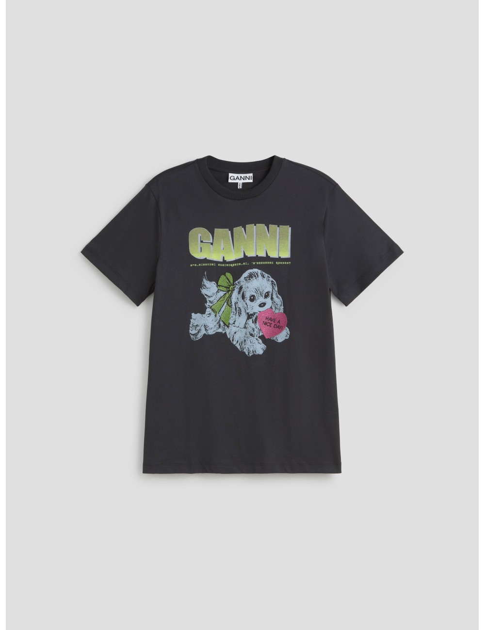 Camiseta negra de algodón orgánico con estampado de cachorro de GANNI - MARFRANC
