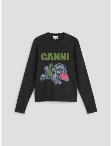Suéter de lana con estampado de cachorro en color negro de GANNI para mujer - MARFRANC