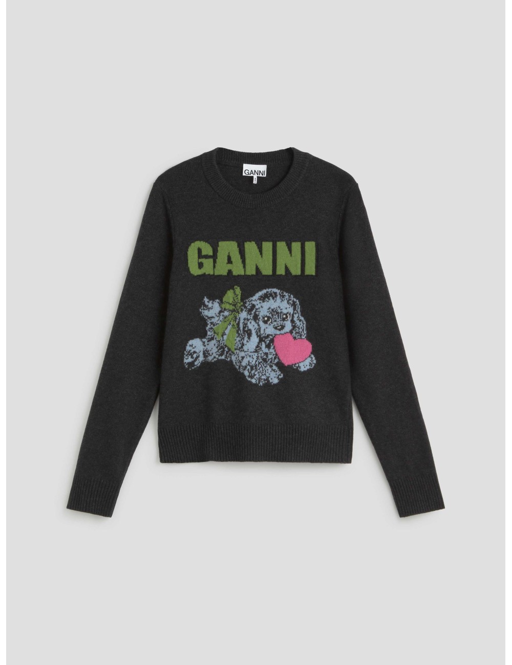 Suéter de lana con estampado de cachorro en color negro de GANNI para mujer - MARFRANC