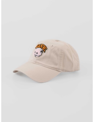 Gorra de algodón orgánico en color Beige/Pink, con bordado frontal de un gato y logo GANNI - MARFRANC