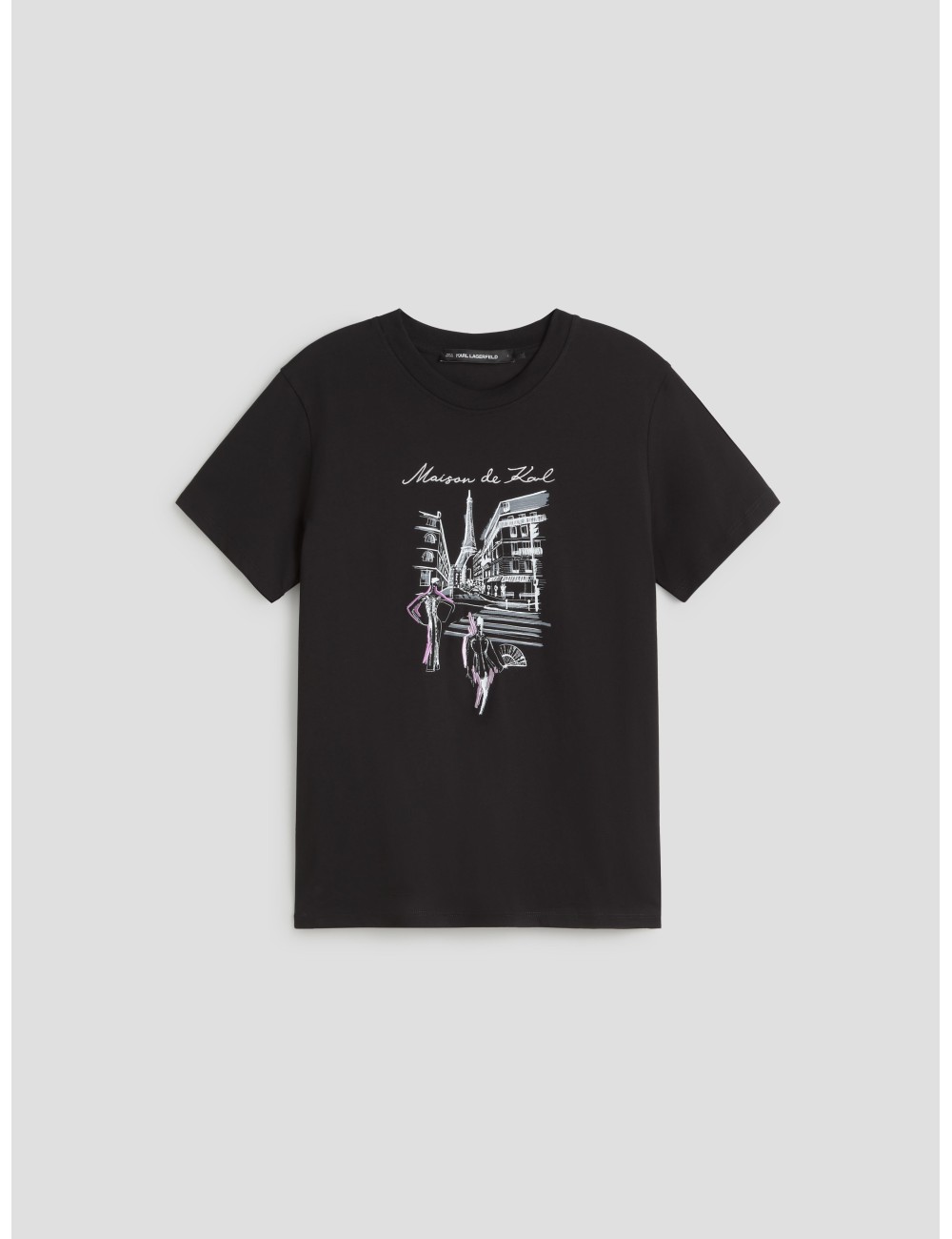 Camiseta negra de mujer con boceto de París de Karl Lagerfeld - MARFRANC