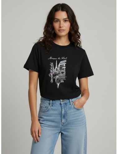 Camiseta negra de mujer con boceto de París de Karl Lagerfeld - MARFRANC
