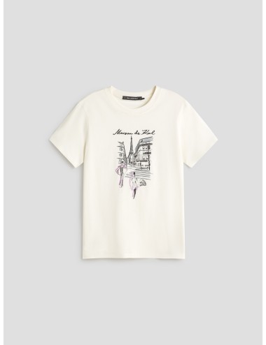 Camiseta blanca de mujer con boceto de París de Karl Lagerfeld - MARFRANC