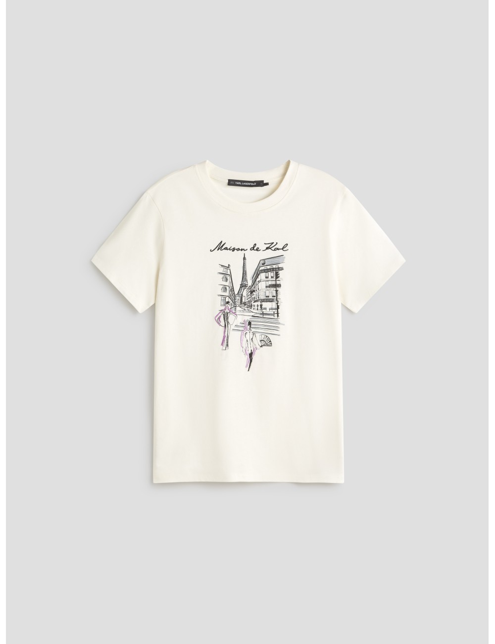 Camiseta blanca de mujer con boceto de París de Karl Lagerfeld - MARFRANC