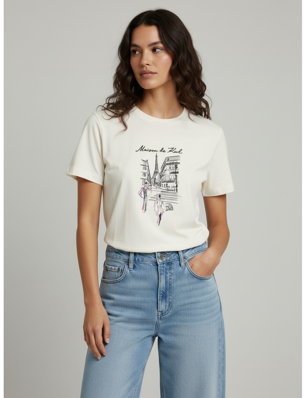 Camiseta blanca de mujer con boceto de París de Karl Lagerfeld - MARFRANC