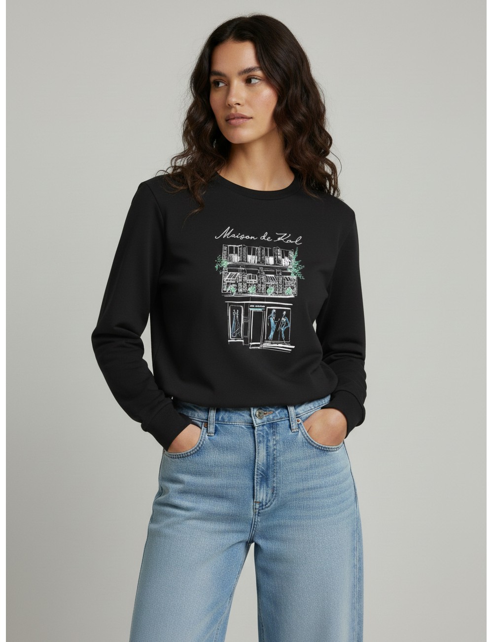 Sudadera negra de mujer con boceto de París de Karl Lagerfeld - MARFRANC