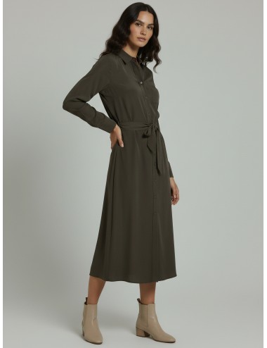 Vestido largo de seda para mujer Soeur modelo FLORAI en elegante color kaki oscuro - MARFRANC