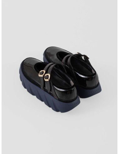 Zapatos 4CCCCEES Tura Ballet 4CS470014 mujer negros charol con doble correa y plataforma azul dentada - MARFRANC