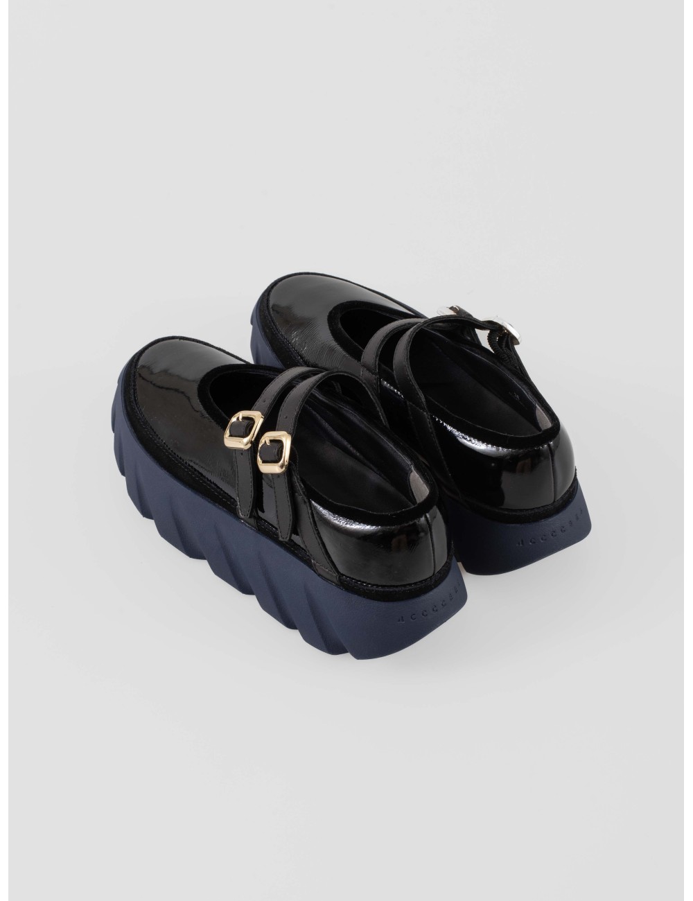 Zapatos 4CCCCEES Tura Ballet 4CS470014 mujer negros charol con doble correa y plataforma azul dentada - MARFRANC