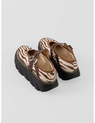 Zapatos 4CCCCEES Tura Ballet 4CS840003 mujer estampado cebra con doble correa y plataforma negra dentada - MARFRANC