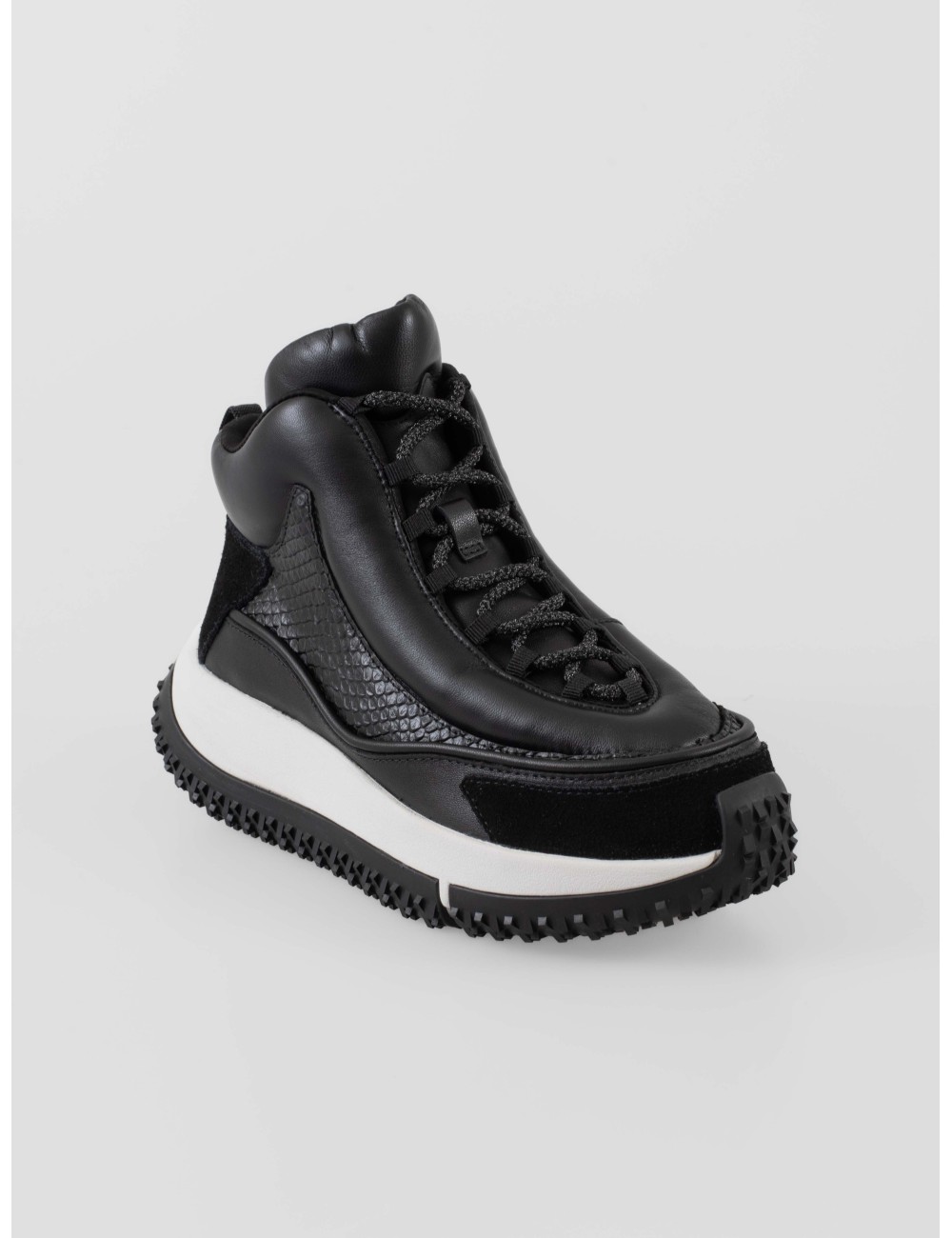 Sneakers 4CCCCEES Kapok Goni 4CS160044 mujer color Oreo en piel y nobuk con suela dentada bicolor - MARFRANC