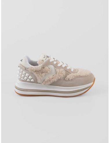 Zapatillas Voile Blanche Merry S mujer Ice-Beige ante tejido técnico efecto borrego suela ligera goma perfil medio - MARFRANC