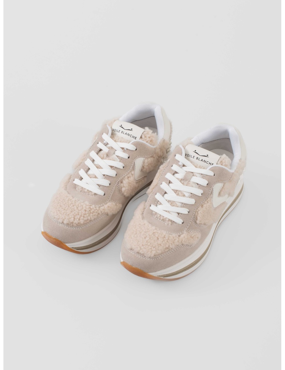 Zapatillas Voile Blanche Merry S mujer Ice-Beige ante tejido técnico efecto borrego suela ligera goma perfil medio - MARFRANC