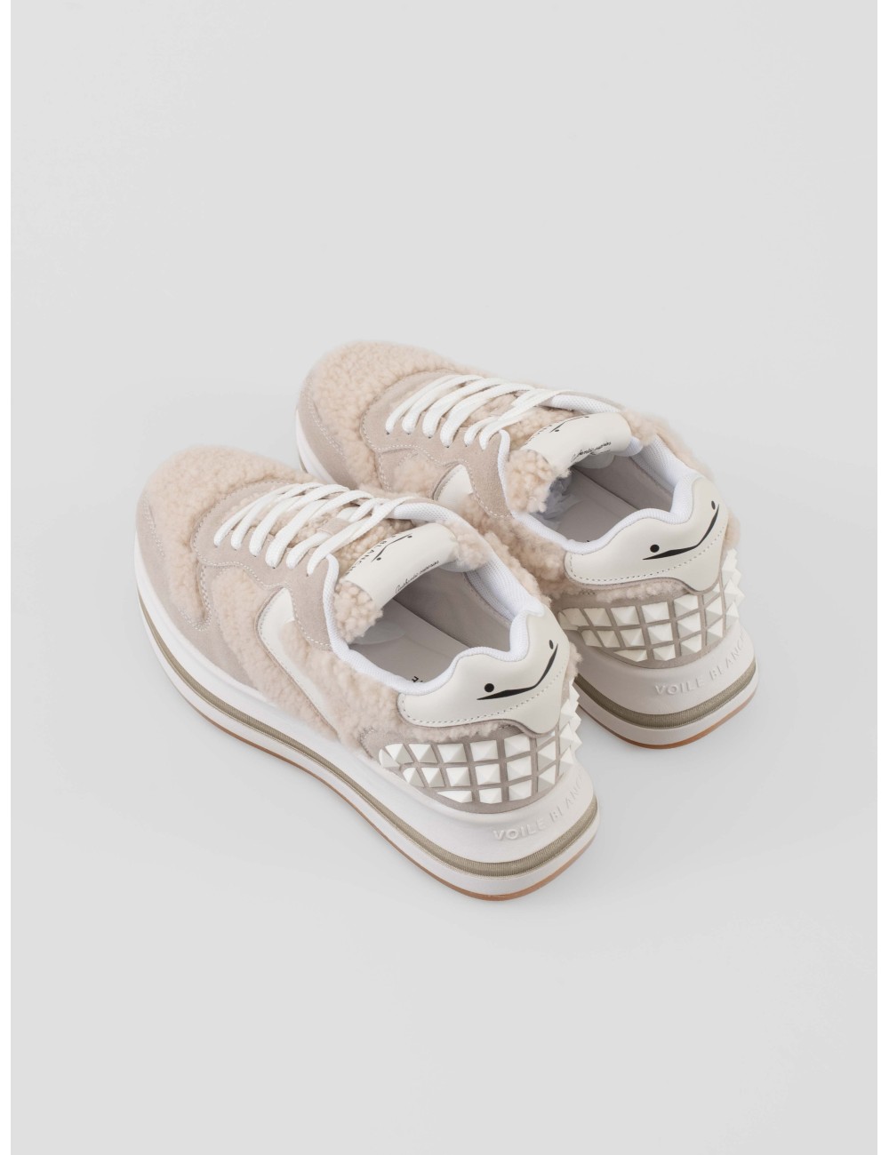 Zapatillas Voile Blanche Merry S mujer Ice-Beige ante tejido técnico efecto borrego suela ligera goma perfil medio - MARFRANC