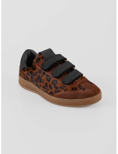 Sneaker P448 Capri Leopard mujer en piel de pelo estampado leopardo (Leo-Dark) con tiras negras y suela amber gum - MARFRANC
