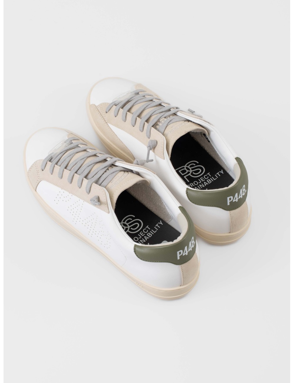 Sneaker P448 Cor John 1 blanco reciclado con detalle verde (WHI-VERDE), diseño bajo sostenible - MARFRANC