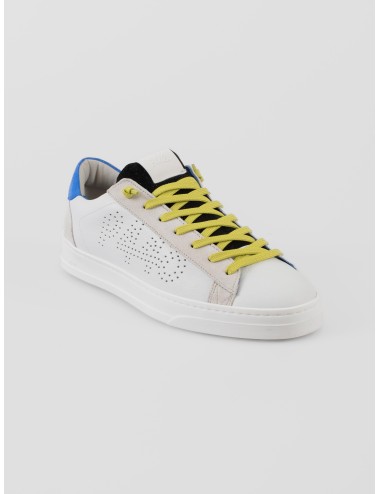 Sneaker P448 Jack modelo JACKC130 NEON-WHI hombre — diseño bajo, piel blanca con detalles neón - MARFRANC