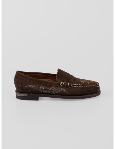 Loafer Sebago Dan Dallas 711225W Moka Abu gamuza con bordado decorativo y suela de cuero - MARFRANC