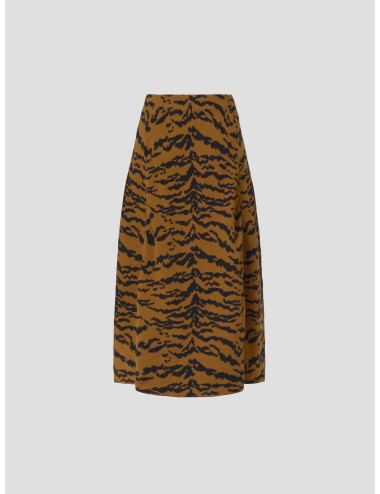 Falda midi de punto de línea A con estampado de tigre de Essentiel Antwerp, modelo Talicca en tonos marrón/negro - MARFRANC