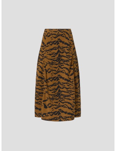 Falda midi de punto de línea A con estampado de tigre de Essentiel Antwerp, modelo Talicca en tonos marrón/negro - MARFRANC