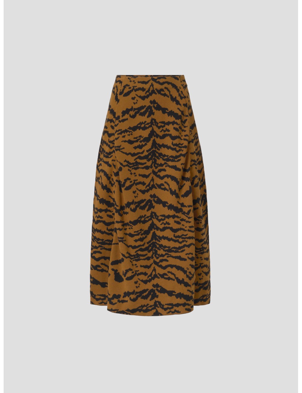 Falda midi de punto de línea A con estampado de tigre de Essentiel Antwerp, modelo Talicca en tonos marrón/negro - MARFRANC Falda midi de punto de línea A con estampado de tigre de Essentiel Antwerp, modelo Talicca en tonos marrón/negro - MARFRANC