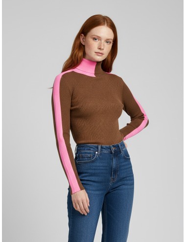 Jersey de cuello alto en mezcla de lana, ESSENTIEL ANTWERP, color marrón oscuro/azul, diseñado para mujer - MARFRANC