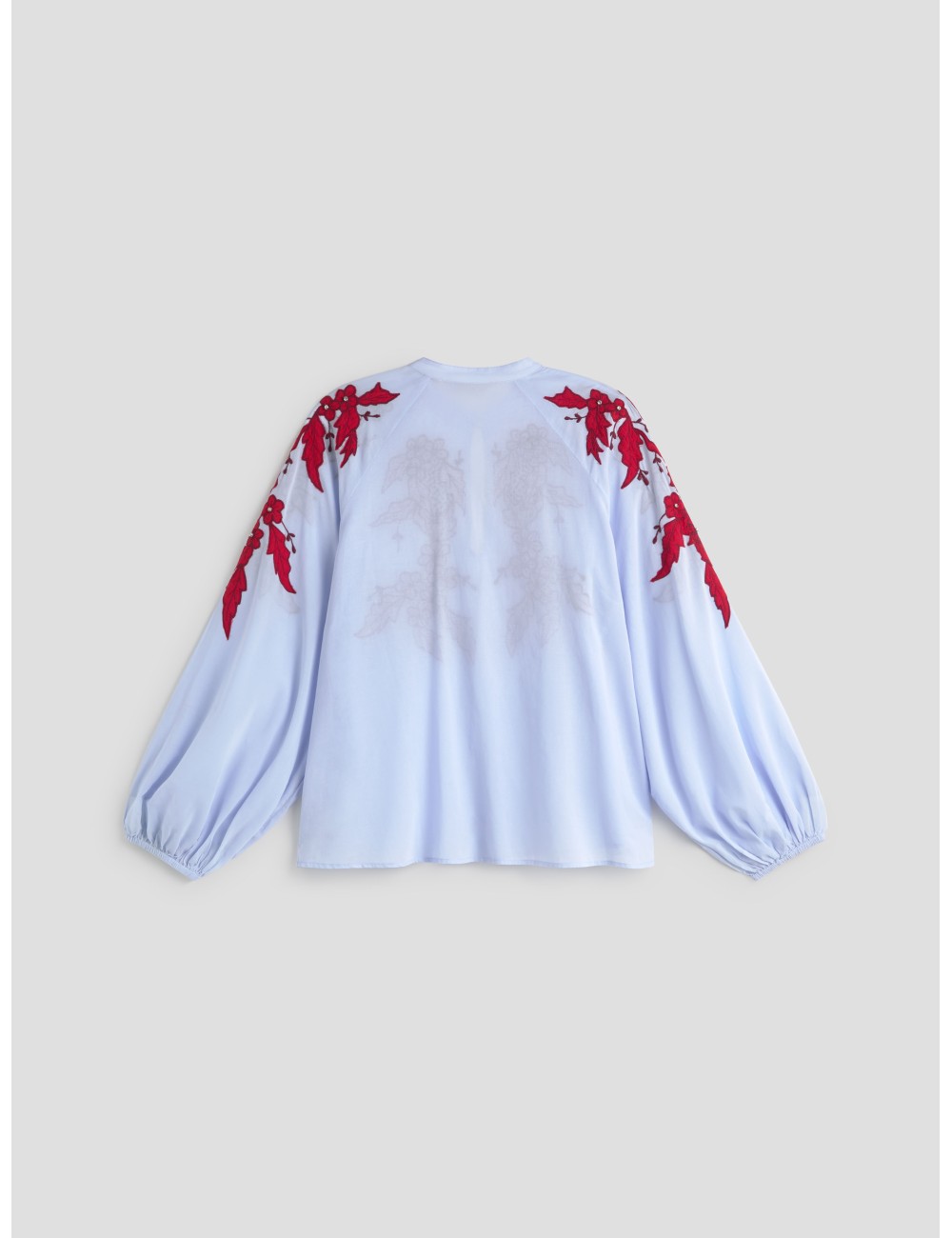 Camisa bordada con strass, Essentiel Antwerp, Ishimbay, azul/rojo - MARFRANC Camisa bordada con strass, Essentiel Antwerp, Ishimbay, azul/rojo - MARFRANC
