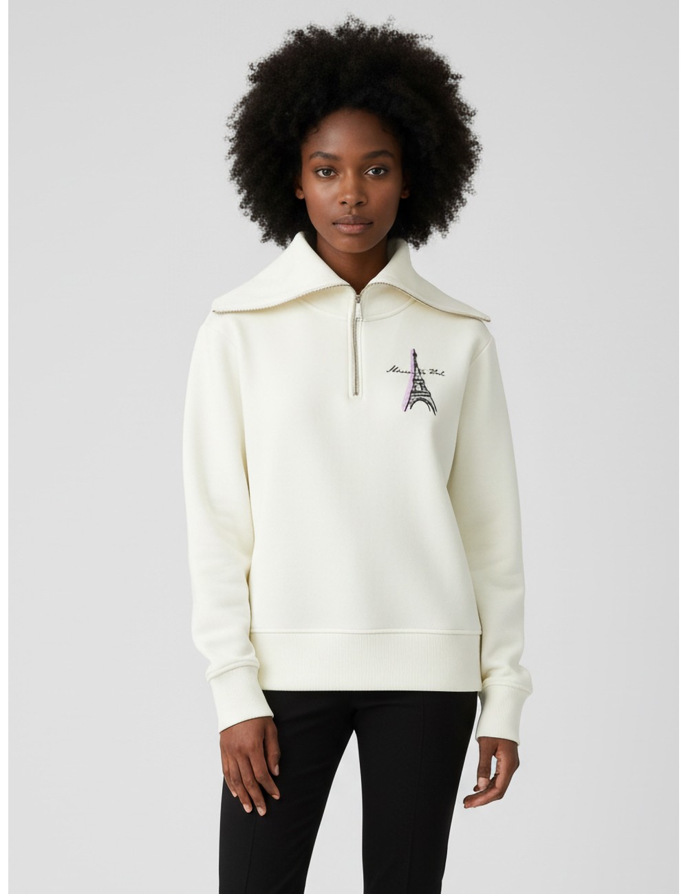 Sudadera PARIS SKETCH EIFFEL HALF ZIP de Karl Lagerfeld en color blanco para mujer - MARFRANC