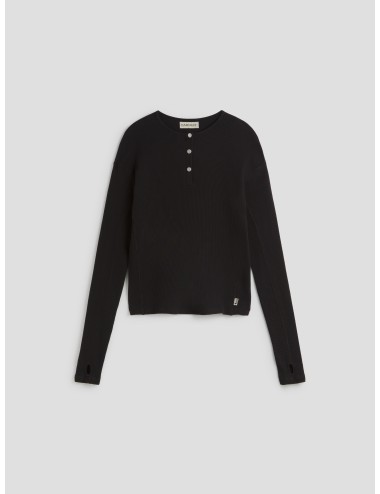 Camiseta Henley negro de Carrer para hombre, confeccionada en 100% algodón - MARFRANC