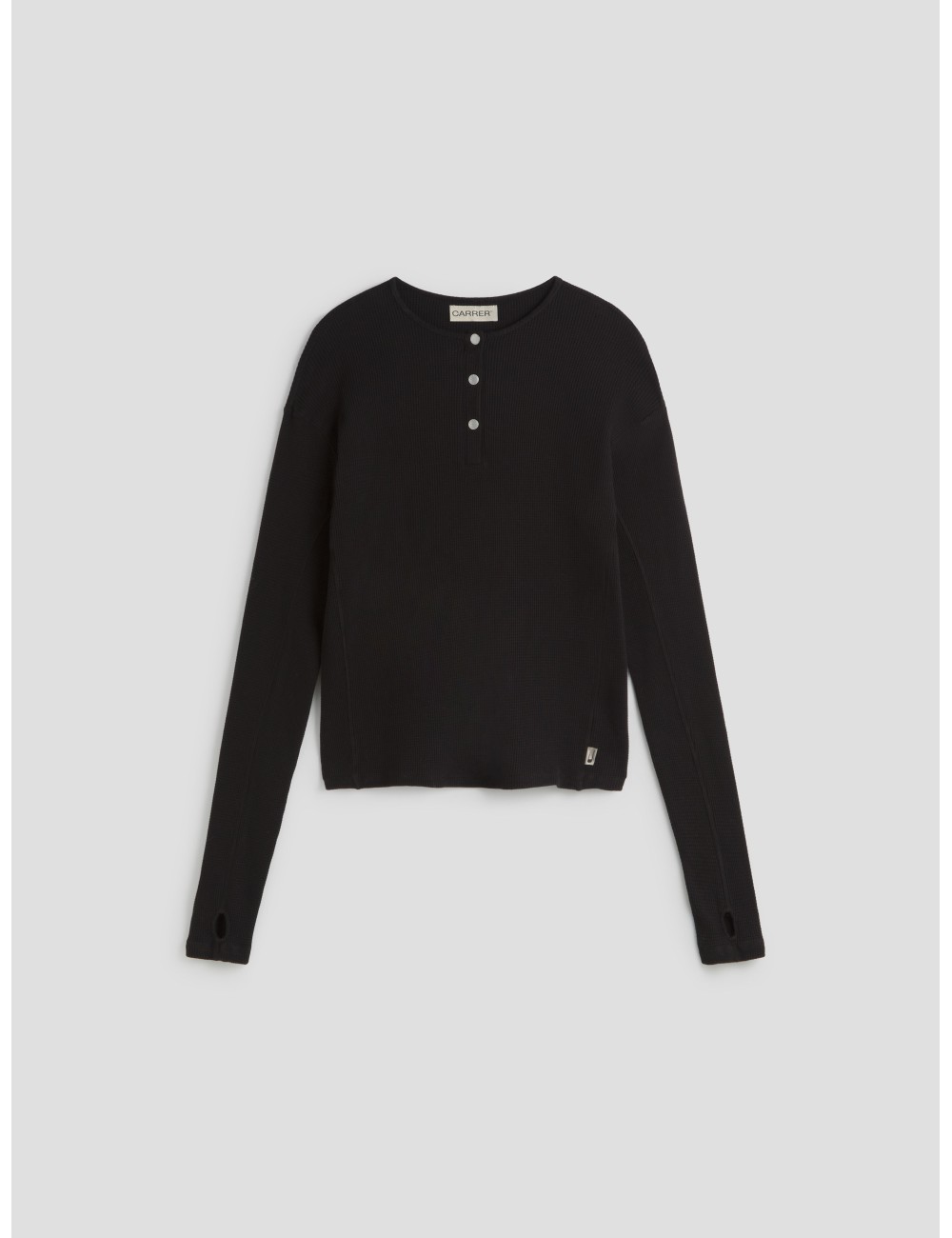 Camiseta Henley negro de Carrer para hombre, confeccionada en 100% algodón - MARFRANC Camiseta Henley negro de Carrer para hombre, confeccionada en 100% algodón - MARFRANC