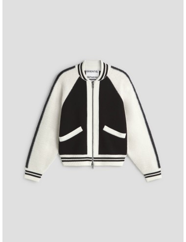 Cazadora bómber de punto fino Essentiel Antwerp IDOL en blanco y negro, diseñada para mujer - MARFRANC