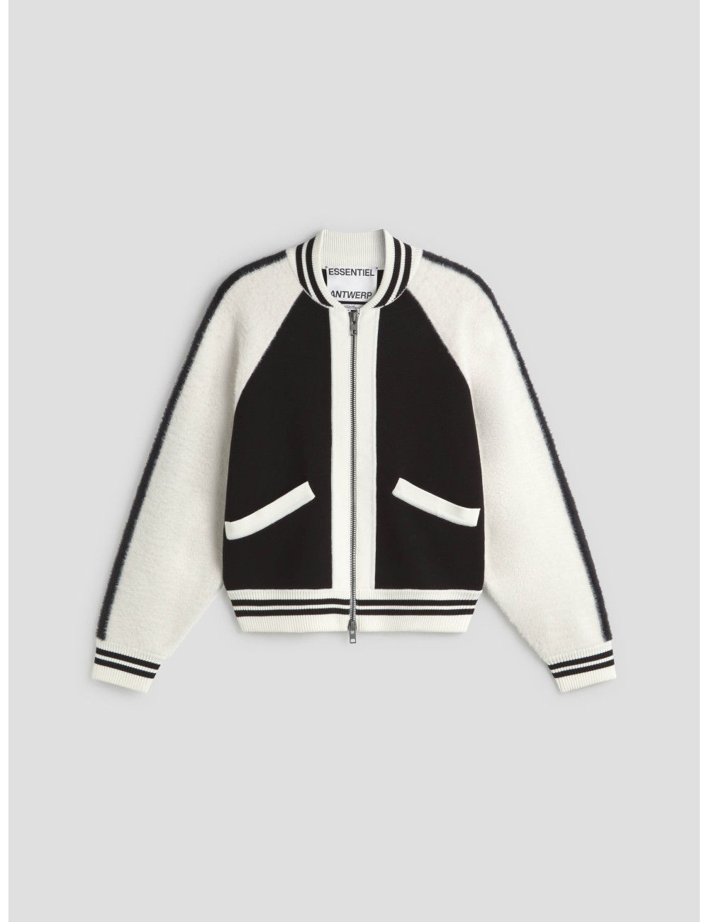 Cazadora bómber de punto fino Essentiel Antwerp IDOL en blanco y negro, diseñada para mujer - MARFRANC Cazadora bómber de punto fino Essentiel Antwerp IDOL en blanco y negro, diseñada para mujer - MARFRANC