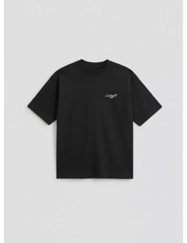 Camiseta Carhartt WIP Signature Script AW25-092T negro y blanco para hombre, en algodón orgánico, diseño boxy - MARFRANC
