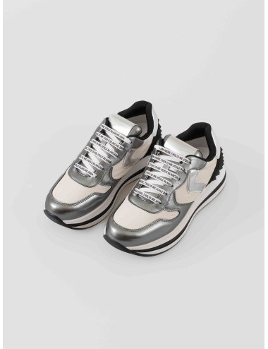 Sneaker Voile Blanche MERRY S 1Q63 pewter-white para mujer en piel metalizada y nylon con suela ultraligera - MARFRANC