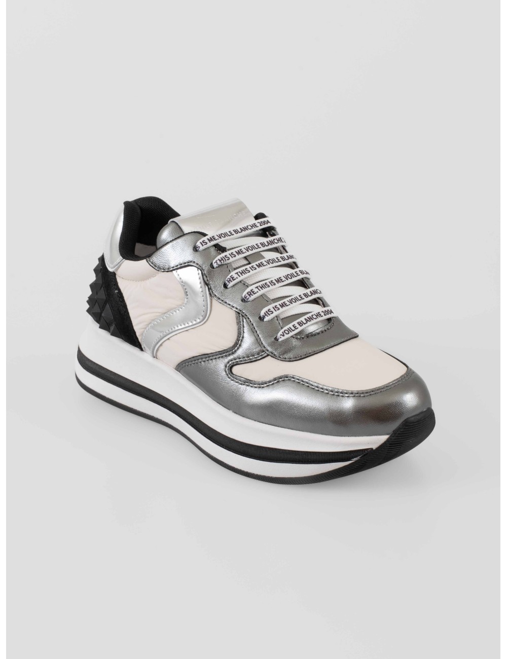 Sneaker Voile Blanche MERRY S 1Q63 pewter-white para mujer en piel metalizada y nylon con suela ultraligera - MARFRANC Sneaker Voile Blanche MERRY S 1Q63 pewter-white para mujer en piel metalizada y nylon con suela ultraligera - MARFRANC