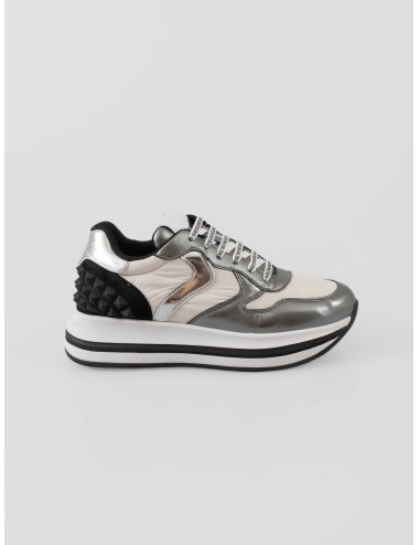 Sneaker Voile Blanche MERRY S 1Q63 pewter-white para mujer en piel metalizada y nylon con suela ultraligera - MARFRANC