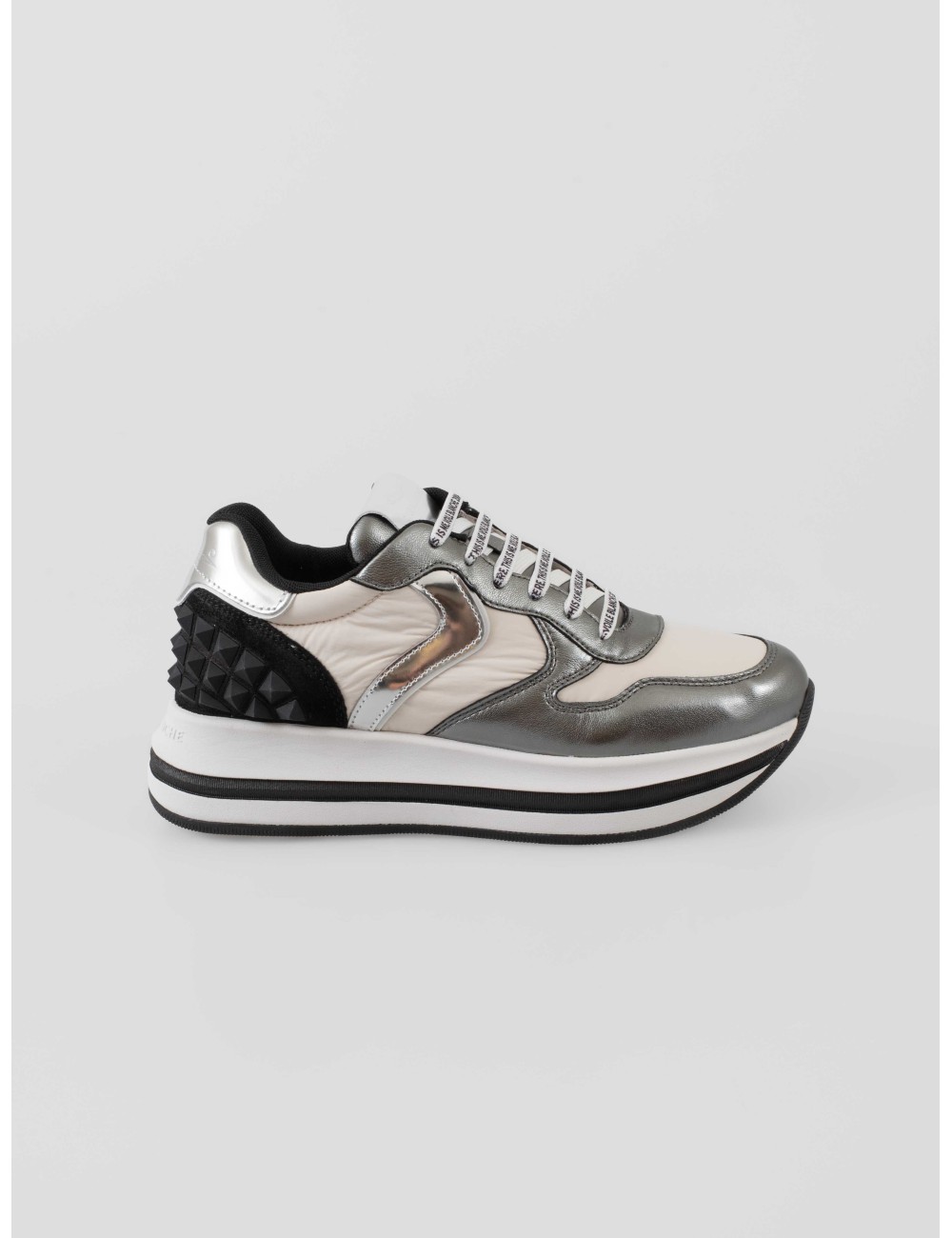 Sneaker Voile Blanche MERRY S 1Q63 pewter-white para mujer en piel metalizada y nylon con suela ultraligera - MARFRANC Sneaker Voile Blanche MERRY S 1Q63 pewter-white para mujer en piel metalizada y nylon con suela ultraligera - MARFRANC