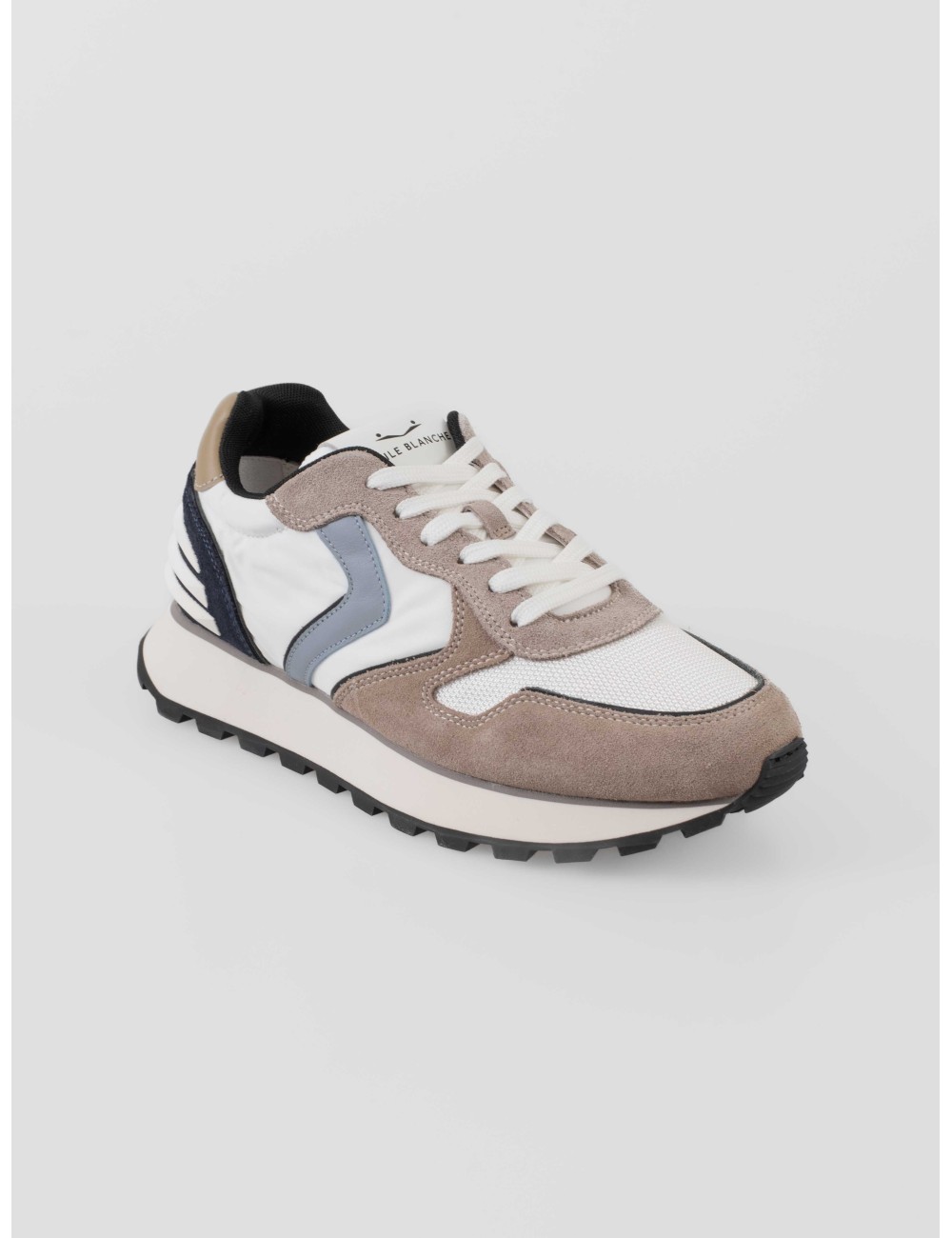 Sneaker Voile Blanche PARIS POWER M dove-white-blue para hombre en cuero, ante y nylon con suela dentada ultraligera - MARFRANC Sneaker Voile Blanche PARIS POWER M dove-white-blue para hombre en cuero, ante y nylon con suela dentada ultraligera - MARFRANC
