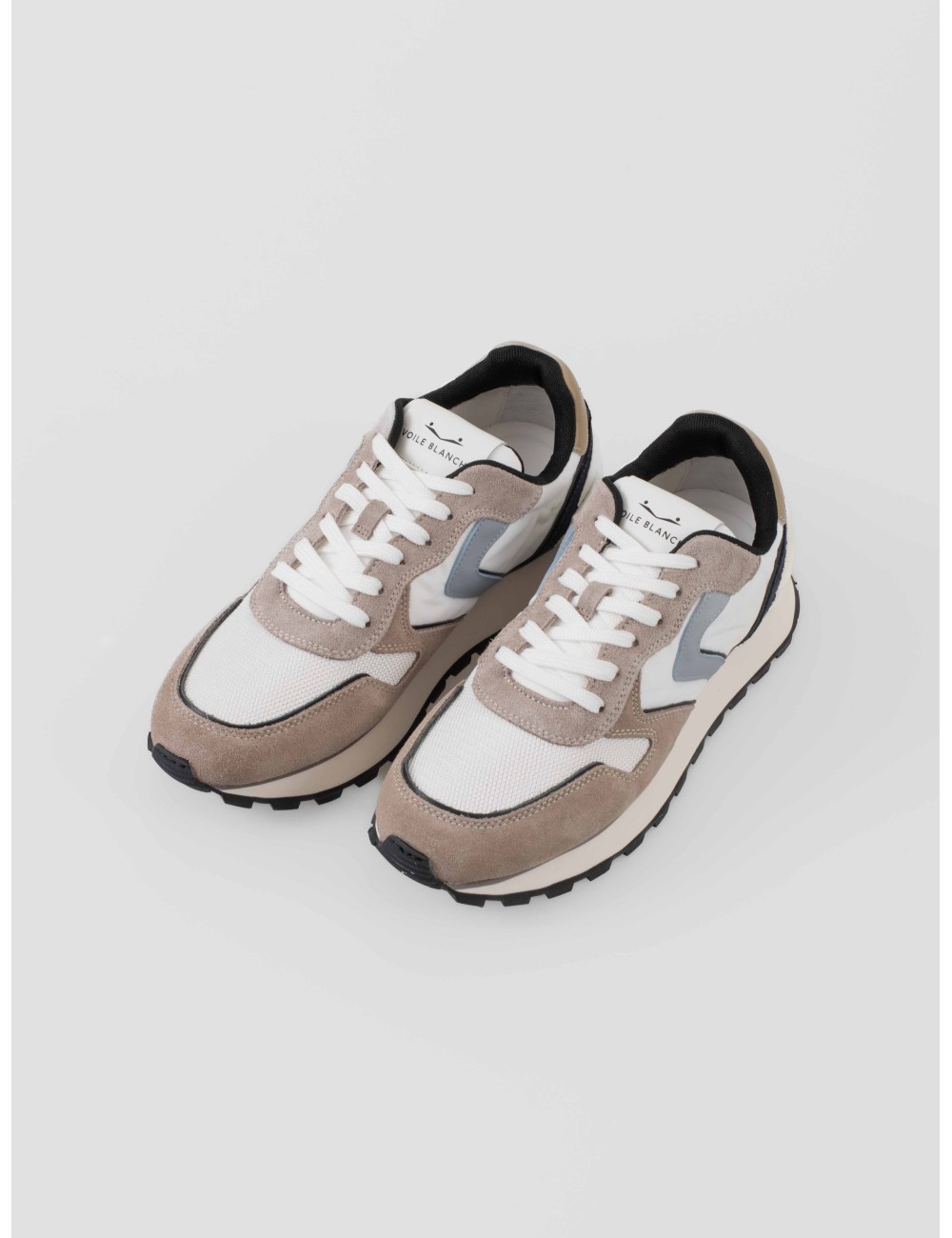 Sneaker Voile Blanche PARIS POWER M dove-white-blue para hombre en cuero, ante y nylon con suela dentada ultraligera - MARFRANC Sneaker Voile Blanche PARIS POWER M dove-white-blue para hombre en cuero, ante y nylon con suela dentada ultraligera - MARFRANC