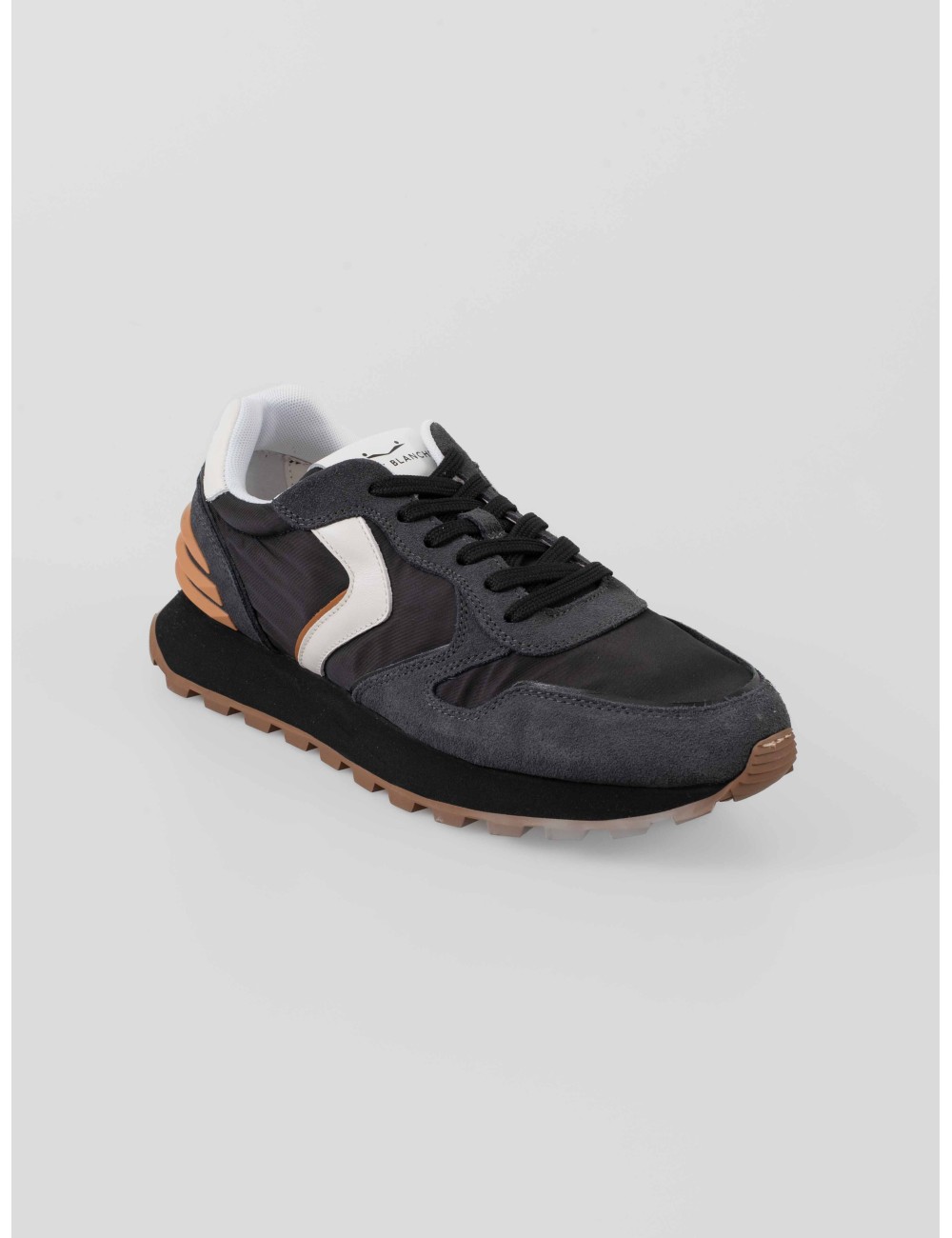 Sneaker Voile Blanche PARIS POWER M anthracite-black para hombre en ante, cuero y tejido técnico con suela dentada - MARFRANC Sneaker Voile Blanche PARIS POWER M anthracite-black para hombre en ante, cuero y tejido técnico con suela dentada - MARFRANC