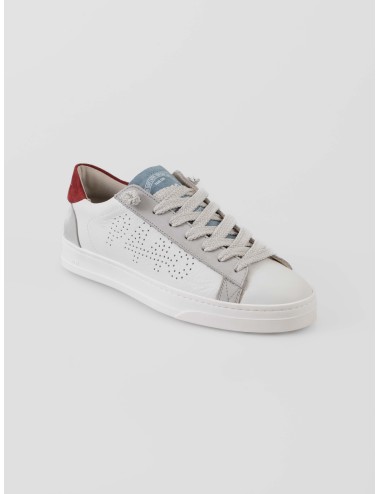 Sneaker P448 JACK F25 C101 NY-BLONE para hombre en piel blanca y ante gris con talón burdeos, diseño italiano - MARFRANC