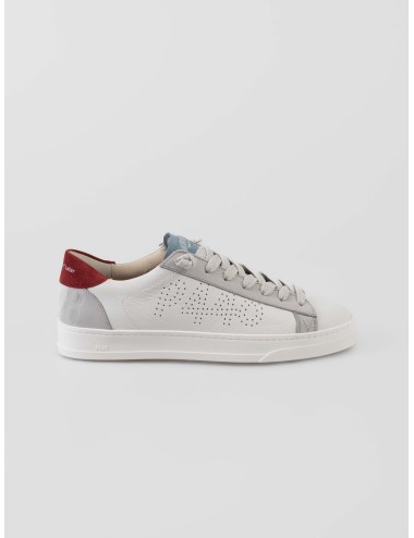 Sneaker P448 JACK F25 C101 NY-BLONE para hombre en piel blanca y ante gris con talón burdeos, diseño italiano - MARFRANC